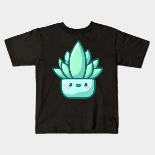 Cute Succulent Houseplant in Kawaii Style | Kawaii Green Plant Art Illustration Kids T-Shirt